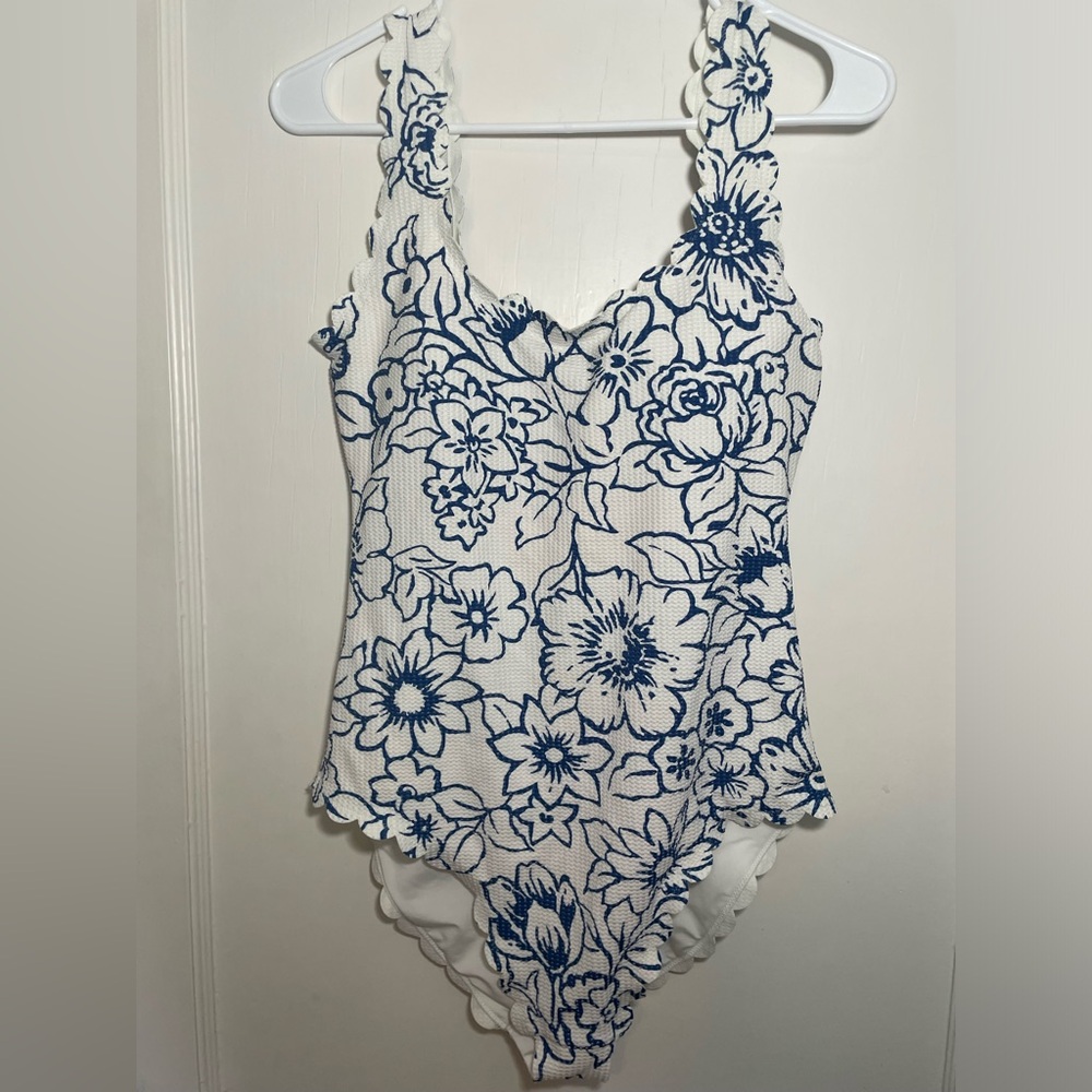 aerie White & Navy Floral One-Piece Swimsuit